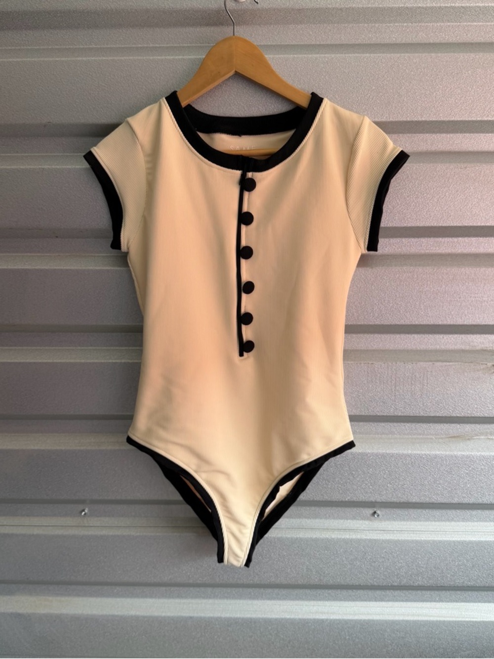 Same THE GRACE ONE PIECE Ribbed Cream/Black